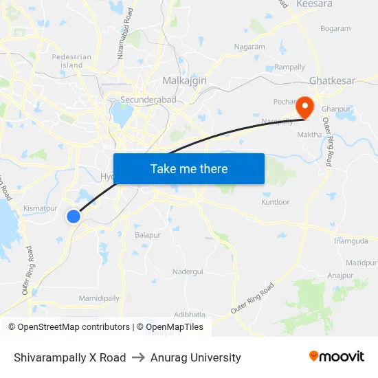 Shivarampally X Road to Anurag University map