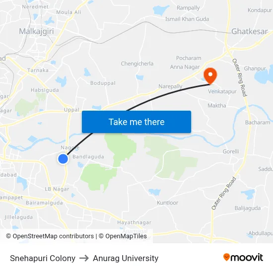 Snehapuri Colony to Anurag University map