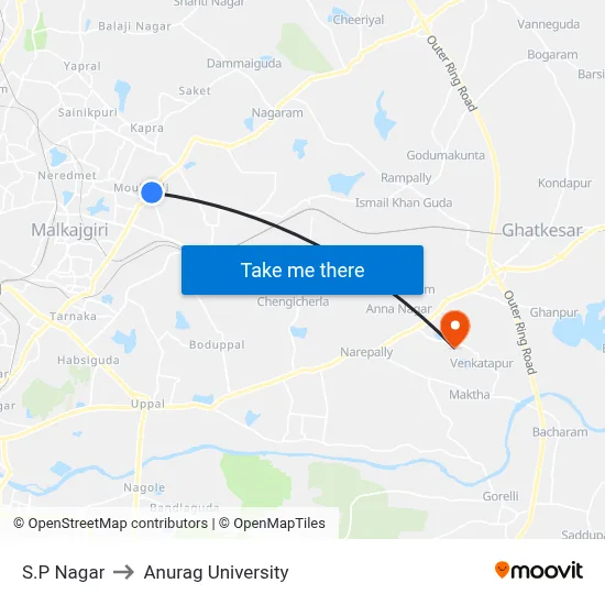 S.P Nagar to Anurag University map