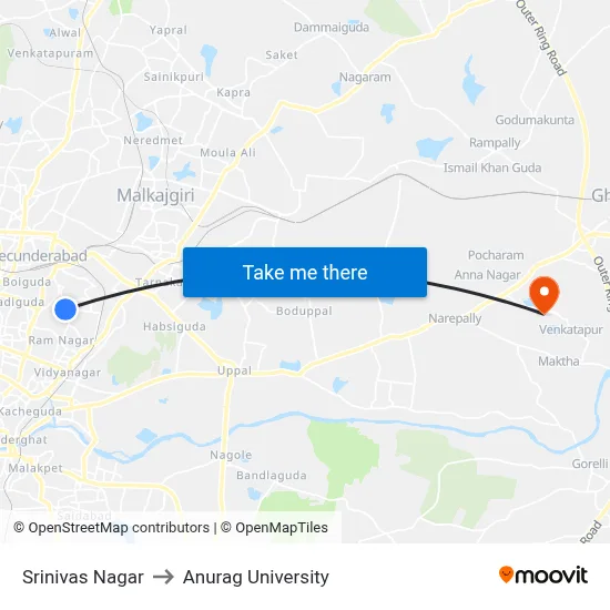 Srinivas Nagar to Anurag University map