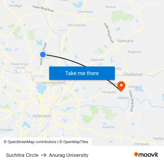 Suchitra Circle to Anurag University map