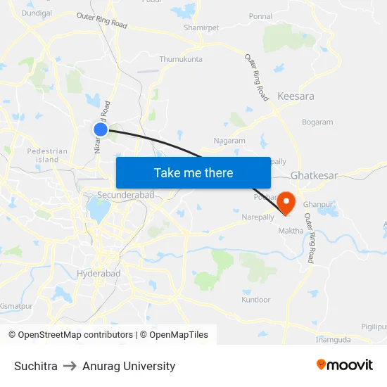 Suchitra to Anurag University map