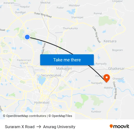 Suraram X Road to Anurag University map