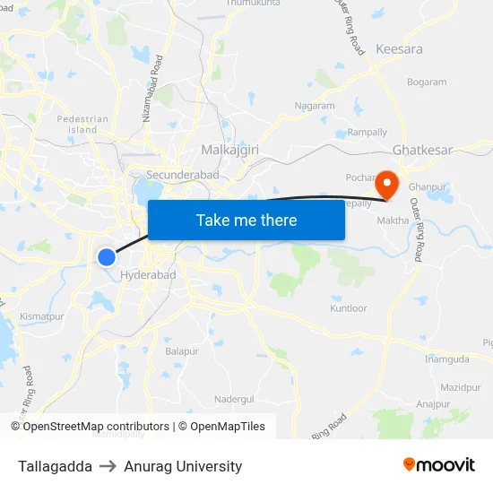 Tallagadda to Anurag University map