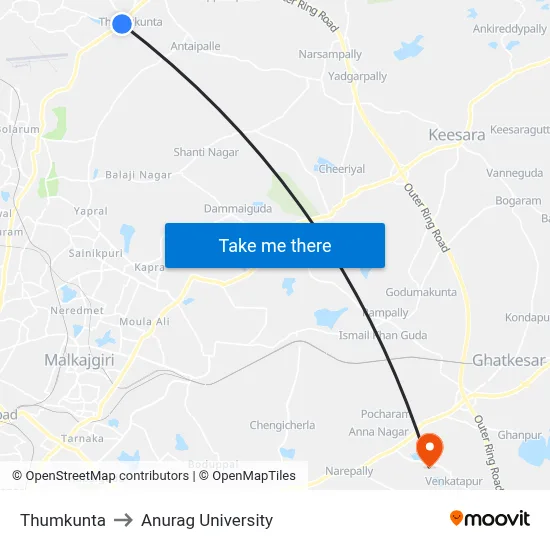 Thumkunta to Anurag University map