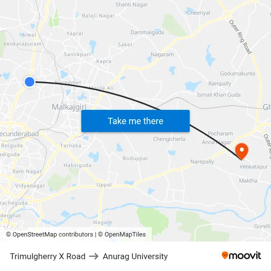 Trimulgherry X Road to Anurag University map
