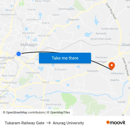 Tukaram Railway Gate to Anurag University map