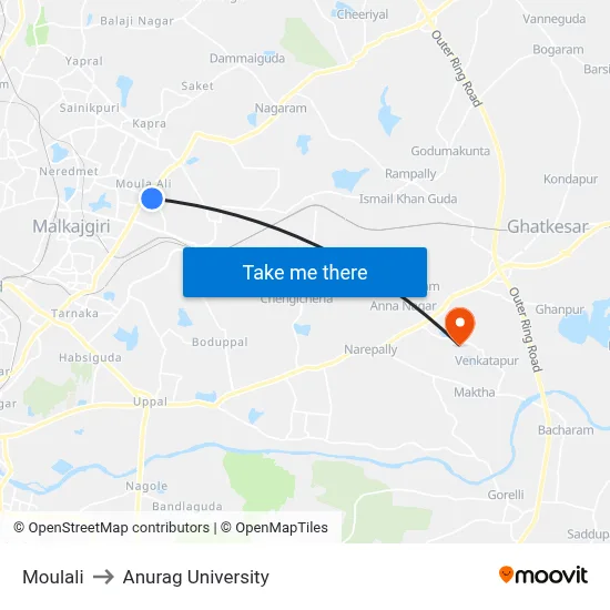 Moulali to Anurag University map