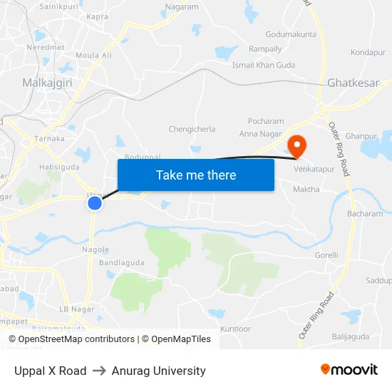 Uppal X Road to Anurag University map
