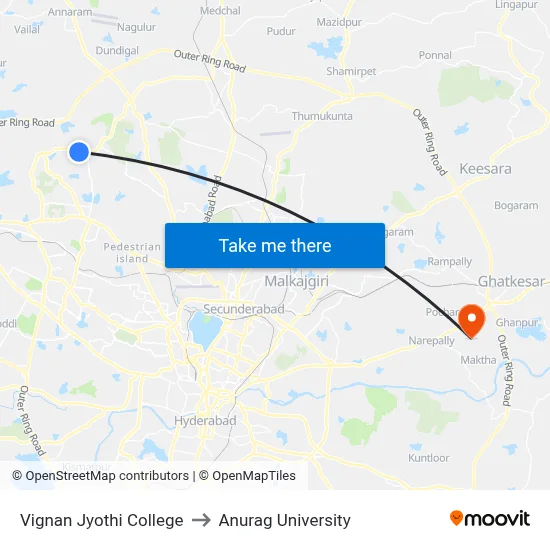 Vignan Jyothi College to Anurag University map