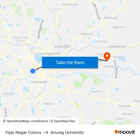 Vijay Nagar Colony to Anurag University map