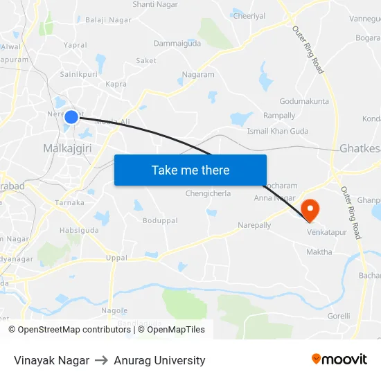 Vinayak Nagar to Anurag University map
