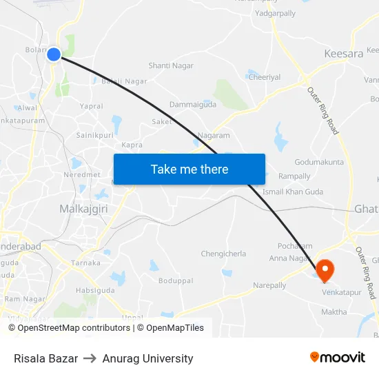 Risala Bazar to Anurag University map