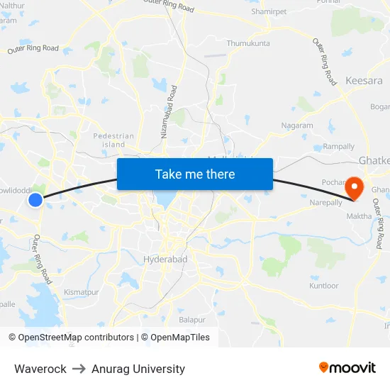 Waverock to Anurag University map
