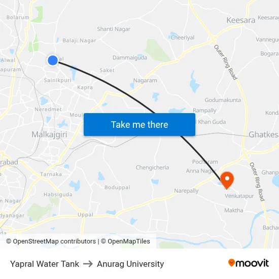 Yapral Water Tank to Anurag University map