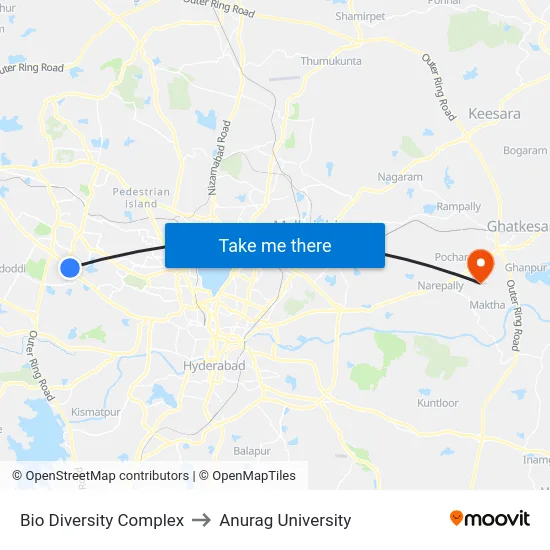 Bio Diversity Complex to Anurag University map