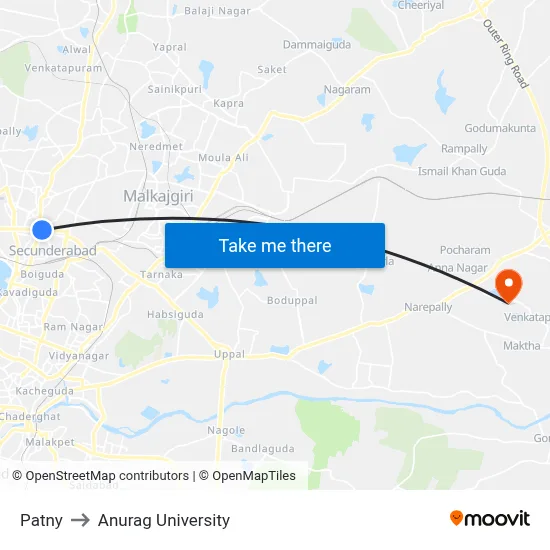 Patny to Anurag University map