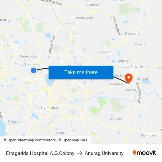 Erragadda Hospital A.G.Colony to Anurag University map