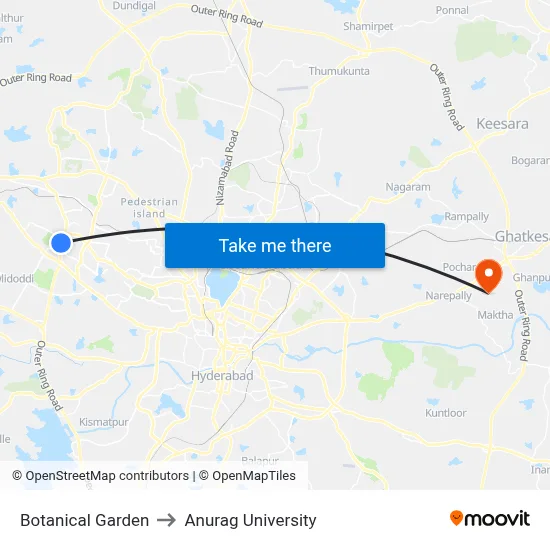 Botanical Garden to Anurag University map
