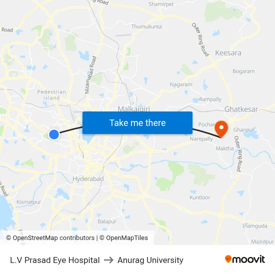 L.V Prasad Eye Hospital to Anurag University map