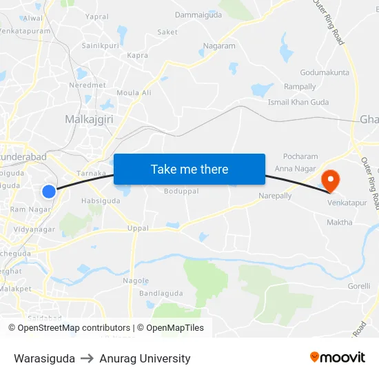 Warasiguda to Anurag University map