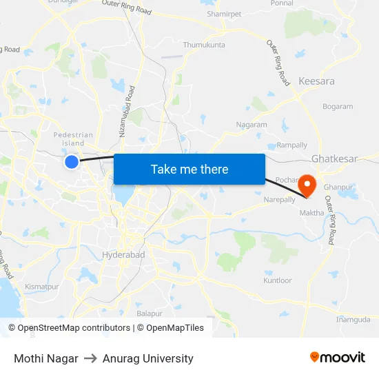 Mothi Nagar to Anurag University map