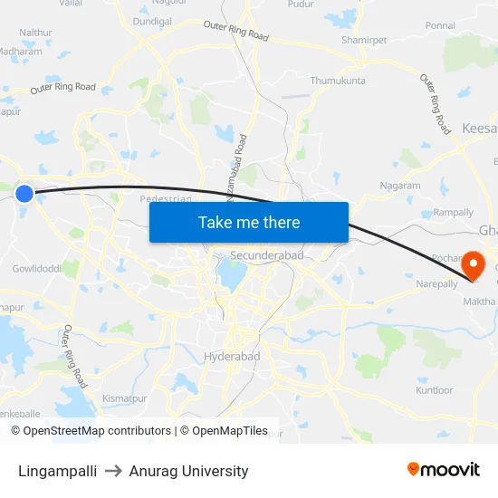 Lingampalli to Anurag University map