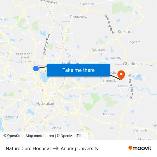 Nature Cure Hospital to Anurag University map