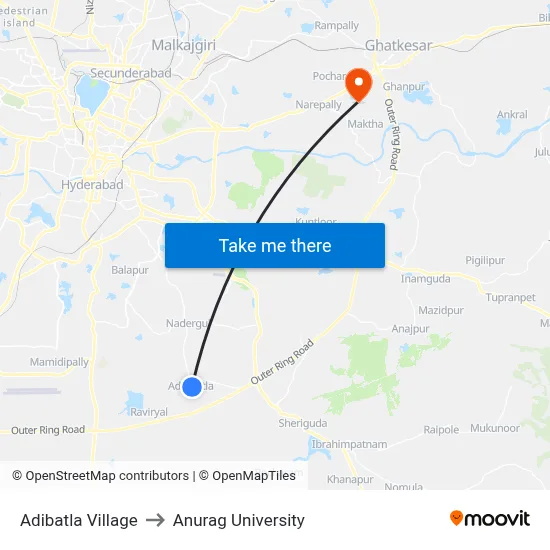Adibatla Village to Anurag University map