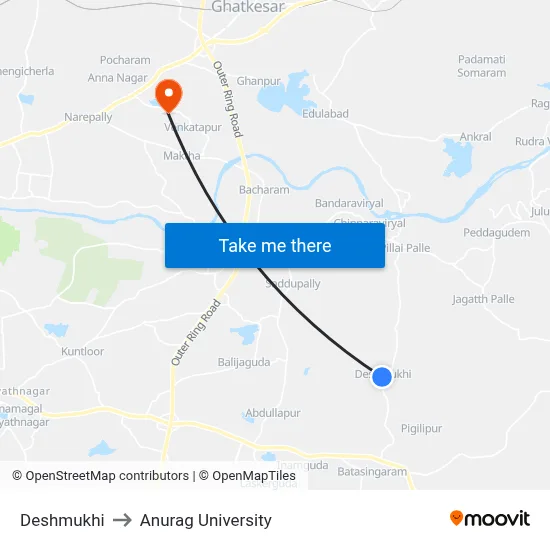 Deshmukhi to Anurag University map