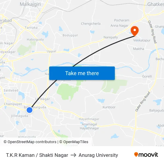 T.K.R Kaman / Shakti Nagar to Anurag University map