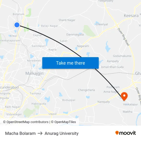 Macha Bolaram to Anurag University map