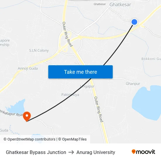 Ghatkesar Bypass Junction to Anurag University map