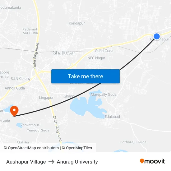 Aushapur Village to Anurag University map
