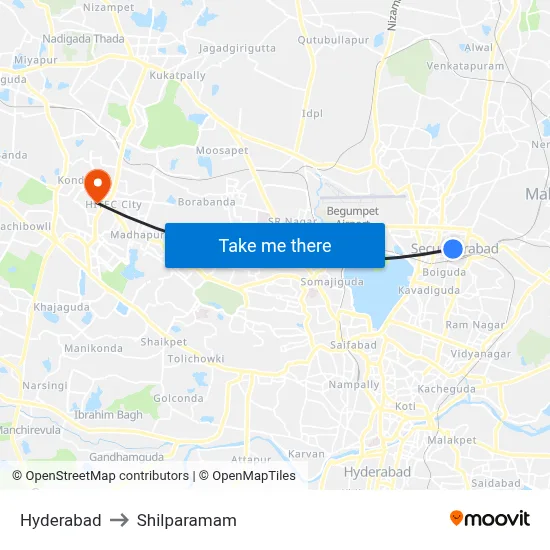 Hyderabad to Shilparamam map