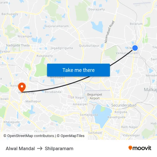 Alwal Mandal to Shilparamam map