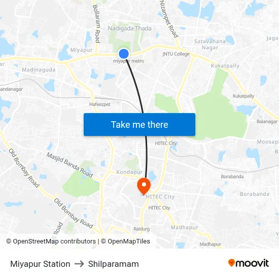 Miyapur Station to Shilparamam map
