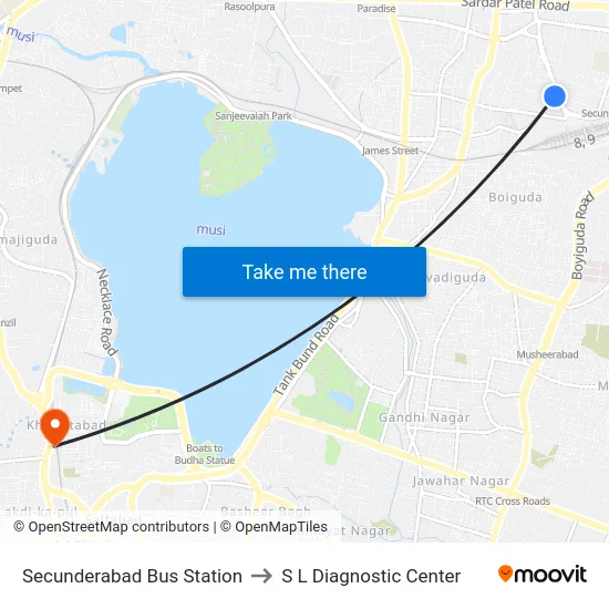 Secunderabad Bus Station to S L Diagnostic Center map