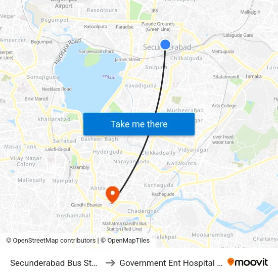 Secunderabad Bus Station to Government Ent Hospital ,Koti map