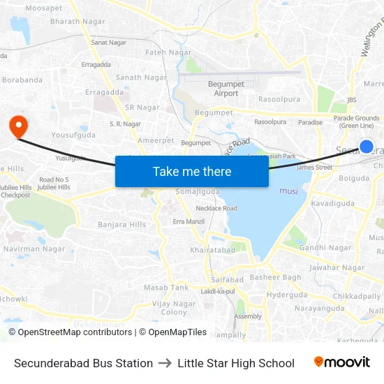 Secunderabad Bus Station to Little Star High School map
