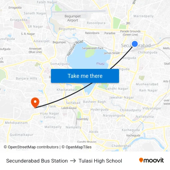 Secunderabad Bus Station to Tulasi High School map
