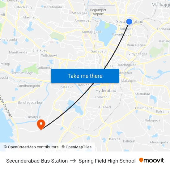 Secunderabad Bus Station to Spring Field High School map
