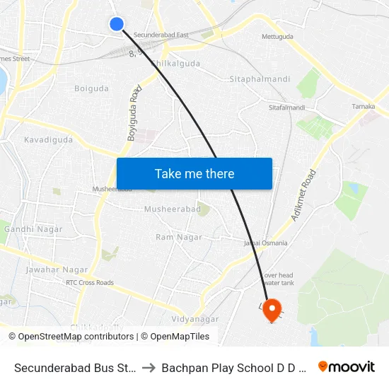 Secunderabad Bus Station to Bachpan Play School D D Colony map