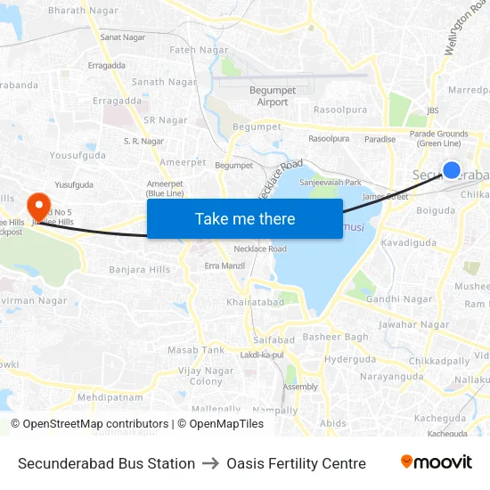 Secunderabad Bus Station to Oasis Fertility Centre map