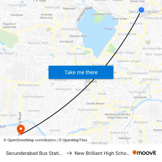Secunderabad Bus Station to New Brilliant High School map