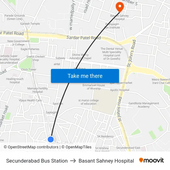 Secunderabad Bus Station to Basant Sahney Hospital map