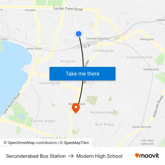 Secunderabad Bus Station to Modern High School map