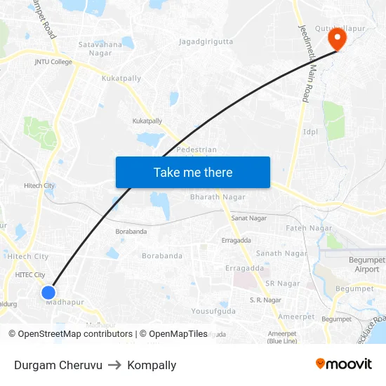 Durgam Cheruvu to Kompally map