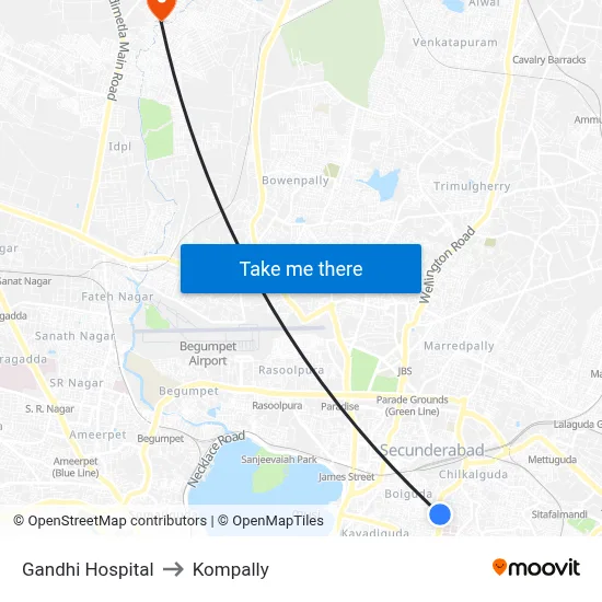 Gandhi Hospital to Kompally map