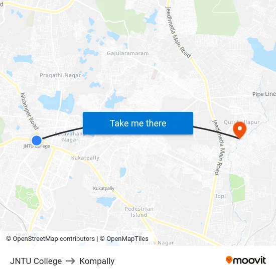 JNTU College to Kompally map